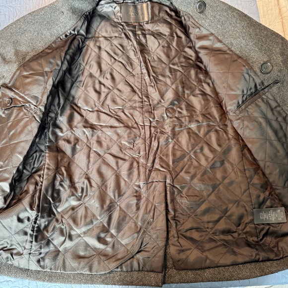 Coach Men's Herringbone Wool Blend Peacoat with Leather Details - Picture 7 of 14
